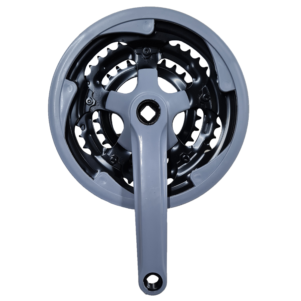 Plato y Palanca Triple 48/38/28 Dientes - 170 mm - Acero Gris Revestido Plastico